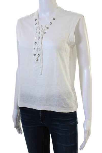 IRO Women Lace-Up White Basic Tank Top Cotton-Blend 90s Size M
