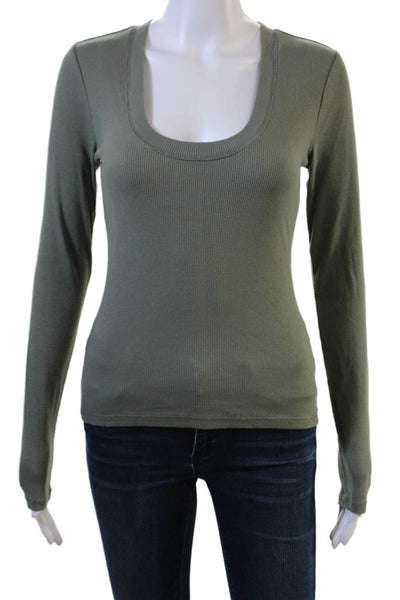 Z Supply Women Basic Long Sleeve Square Neck T-Shirt Green Size S