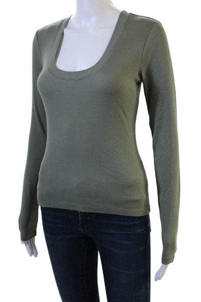 Z Supply Women Basic Long Sleeve Square Neck T-Shirt Green Size S