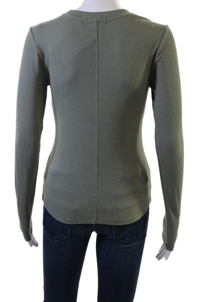 Z Supply Women Basic Long Sleeve Square Neck T-Shirt Green Size S