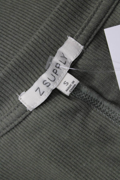 Z Supply Women Basic Long Sleeve Square Neck T-Shirt Green Size S