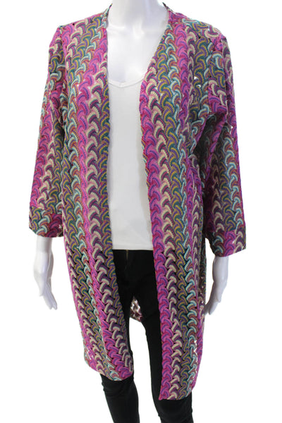 G by Giuliana Womens Pink Geometric V-Neck Bohemian Coatigan 3/4 Sleeve Size XL