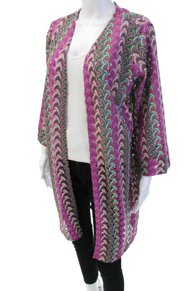 G by Giuliana Womens Pink Geometric V-Neck Bohemian Coatigan 3/4 Sleeve Size XL