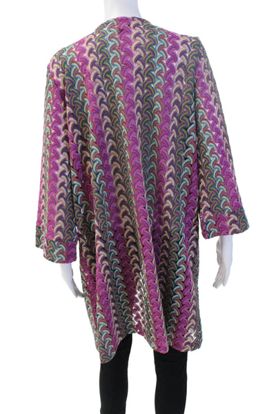 G by Giuliana Womens Pink Geometric V-Neck Bohemian Coatigan 3/4 Sleeve Size XL