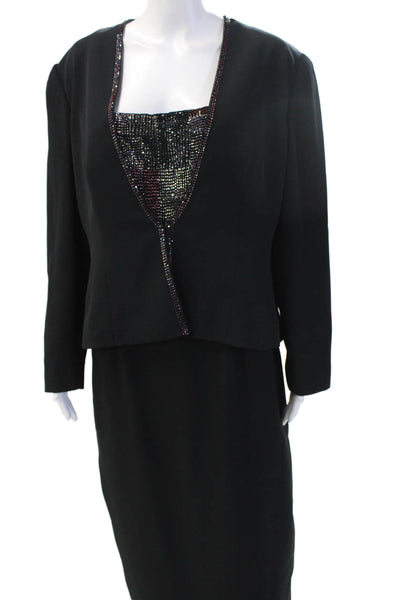 Daymor Women Black Jacket Dress Maxi V-Neck Long Sleeve Zip Size 14