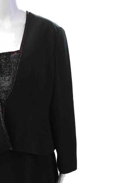 Daymor Women Black Jacket Dress Maxi V-Neck Long Sleeve Zip Size 14