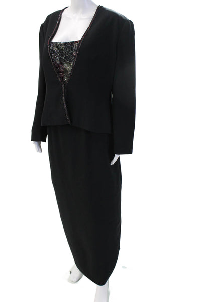 Daymor Women Black Jacket Dress Maxi V-Neck Long Sleeve Zip Size 14