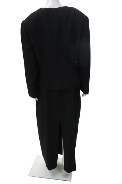 Daymor Women Black Jacket Dress Maxi V-Neck Long Sleeve Zip Size 14