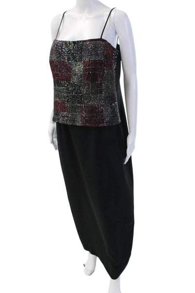 Daymor Women Black Jacket Dress Maxi V-Neck Long Sleeve Zip Size 14
