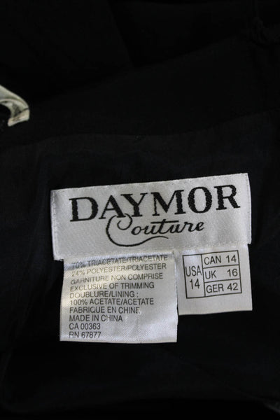Daymor Women Black Jacket Dress Maxi V-Neck Long Sleeve Zip Size 14