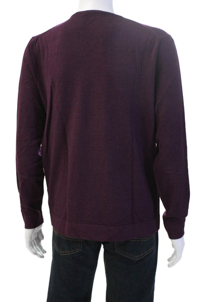Raffi Mens Purple Merino Wool V-Neck Pullover Sweater Designer Size L