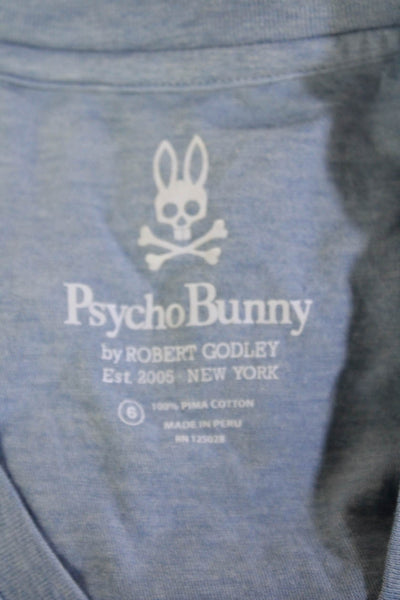Psycho Bunny Mens Light Blue Pima Cotton V-Neck T-Shirt Big & Tall Size 6