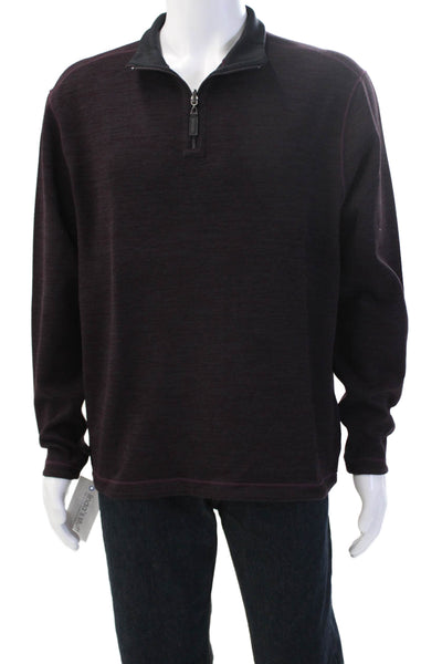 Designer Men Henley Sweatshirt Black Mock Neck Zip Long Sleeve Size L