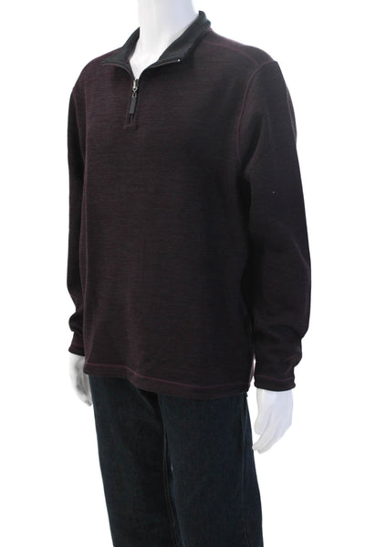 Designer Men Henley Sweatshirt Black Mock Neck Zip Long Sleeve Size L