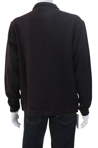 Designer Men Henley Sweatshirt Black Mock Neck Zip Long Sleeve Size L
