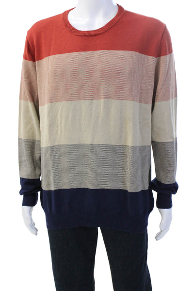Club Room Men Pullover Sweater Red Cotton Striped Crew Neck Long Sleeve Size XL