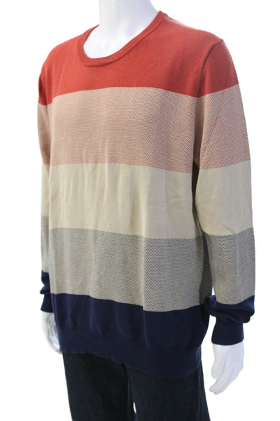 Club Room Men Pullover Sweater Red Cotton Striped Crew Neck Long Sleeve Size XL