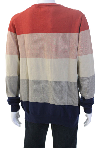 Club Room Men Pullover Sweater Red Cotton Striped Crew Neck Long Sleeve Size XL