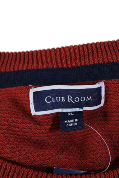 Club Room Men Pullover Sweater Red Cotton Striped Crew Neck Long Sleeve Size XL