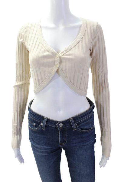 Cotton Citizen Womens Cardigan Striped V-Neck Button Long Sleeve Beige Size S