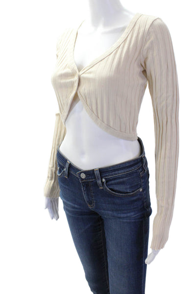 Cotton Citizen Womens Cardigan Striped V-Neck Button Long Sleeve Beige Size S