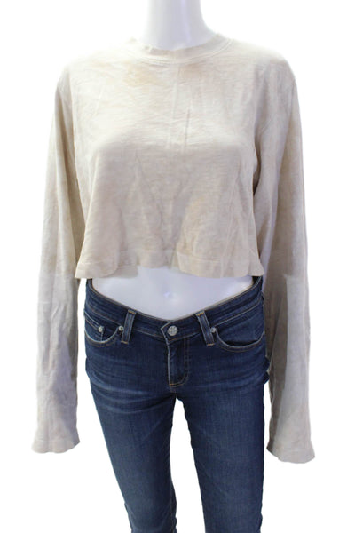 Cotton Citizen Women Cropped Basic T-Shirt Beige Long Sleeve Crew Neck Size S