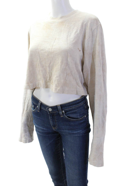 Cotton Citizen Women Cropped Basic T-Shirt Beige Long Sleeve Crew Neck Size S
