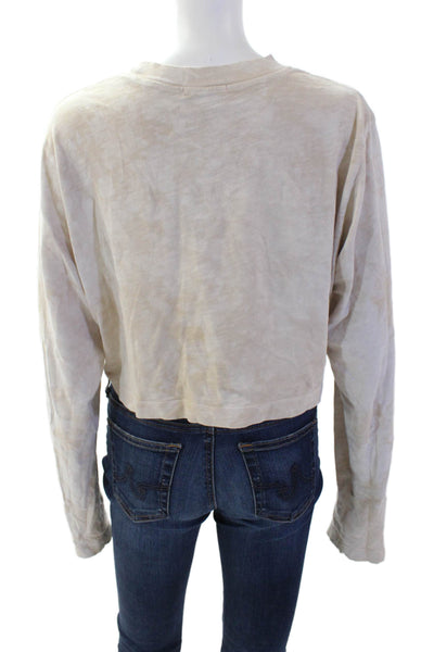 Cotton Citizen Women Cropped Basic T-Shirt Beige Long Sleeve Crew Neck Size S