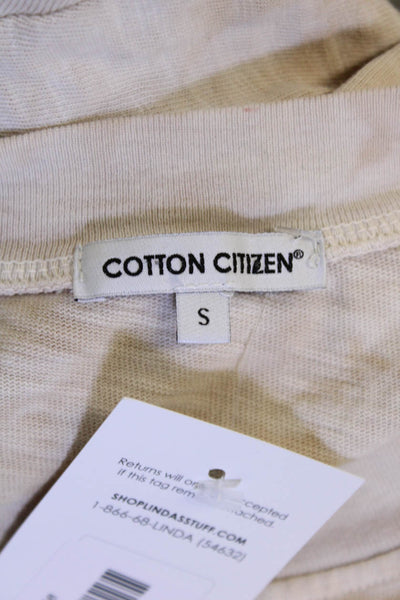 Cotton Citizen Women Cropped Basic T-Shirt Beige Long Sleeve Crew Neck Size S