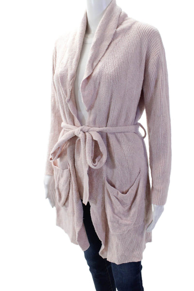 Barefoot Dreams® Womens Textured Knit Belt Long Robe Pink Size S