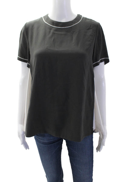 O'2nd Women Basic Black Short Sleeve Crew Neck Acetate Blouse Zip Size 6
