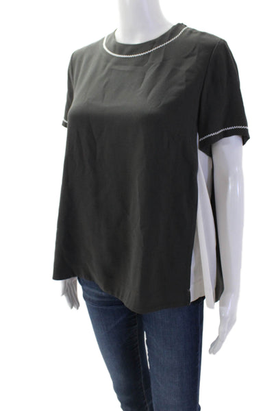 O'2nd Women Basic Black Short Sleeve Crew Neck Acetate Blouse Zip Size 6