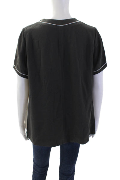 O'2nd Women Basic Black Short Sleeve Crew Neck Acetate Blouse Zip Size 6