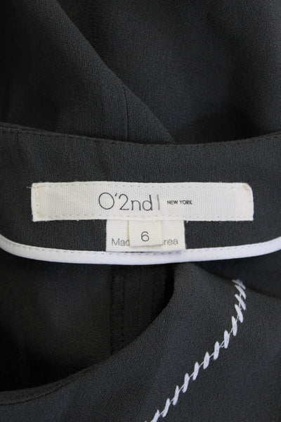 O'2nd Women Basic Black Short Sleeve Crew Neck Acetate Blouse Zip Size 6