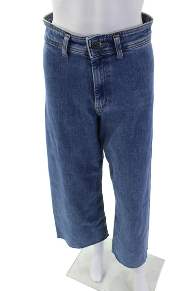 Zara Women Blue Cropped Wide-Leg High-Rise Jeans Size 6