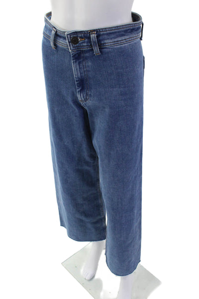 Zara Women Blue Cropped Wide-Leg High-Rise Jeans Size 6