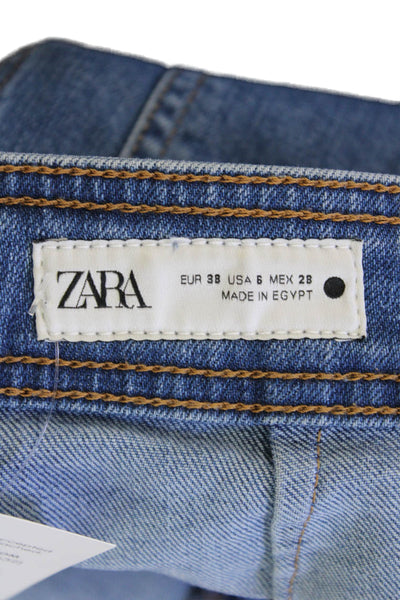 Zara Women Blue Cropped Wide-Leg High-Rise Jeans Size 6