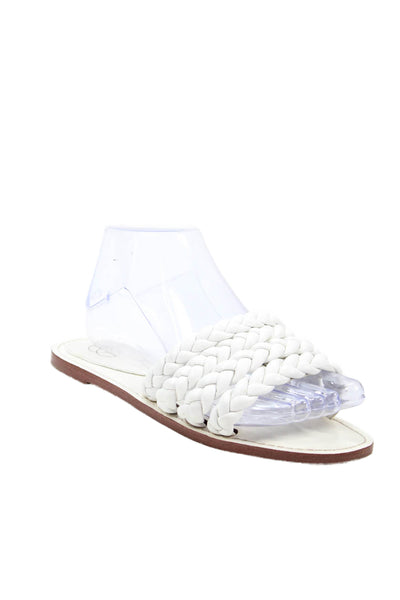 Porte & Paire Womens Braided Leather Slip On Flats Shoes White Size 7