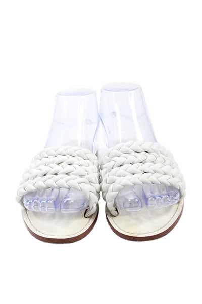 Porte & Paire Womens Braided Leather Slip On Flats Shoes White Size 7