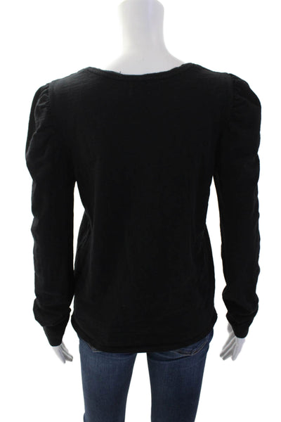 Nation LTD Women Basic V-Neck Black Long Sleeve T-Shirt 100% Cotton Size M