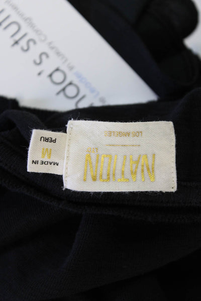 Nation LTD Women Basic V-Neck Black Long Sleeve T-Shirt 100% Cotton Size M