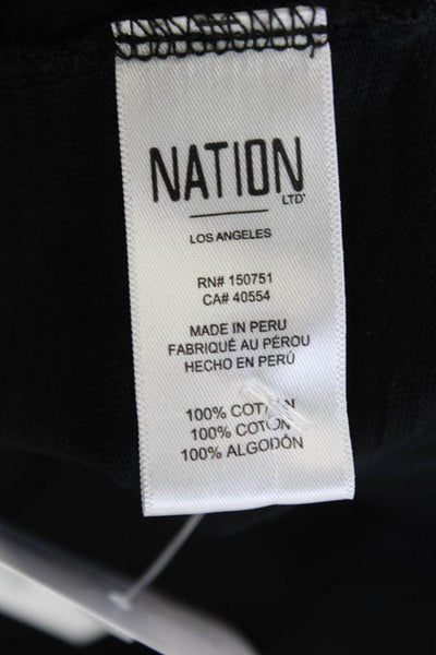 Nation LTD Women Basic V-Neck Black Long Sleeve T-Shirt 100% Cotton Size M