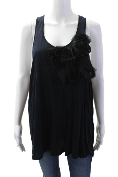 Monrow Women Sleeveless Tunic Black Rayon Round Neck Boho Solid Size L