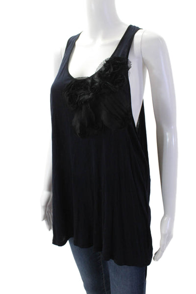 Monrow Women Sleeveless Tunic Black Rayon Round Neck Boho Solid Size L