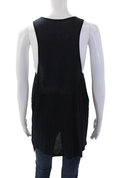 Monrow Women Sleeveless Tunic Black Rayon Round Neck Boho Solid Size L