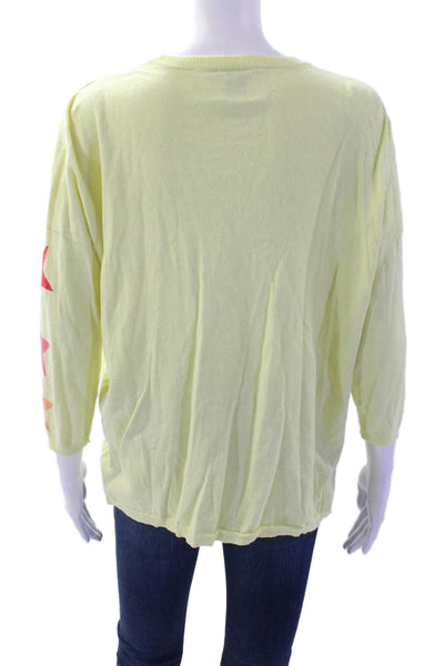 Whisper By Brodie Women Yellow V-Neck Stars Top Cotton Longsleeve Size M