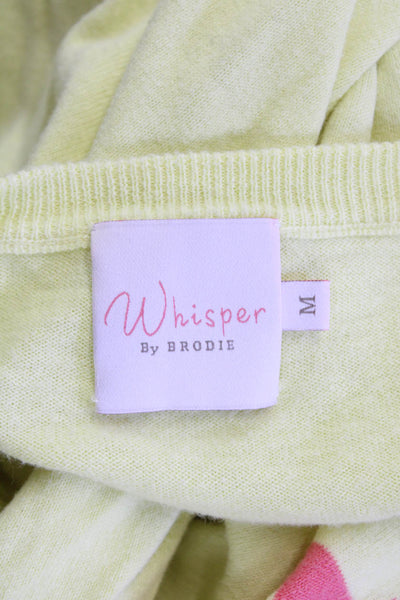 Whisper By Brodie Women Yellow V-Neck Stars Top Cotton Longsleeve Size M