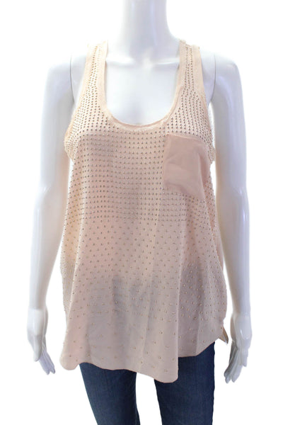 Rebecca Taylor Women Sleeveless Silk Tank Beige Hook & Eye Round Neck Size 6