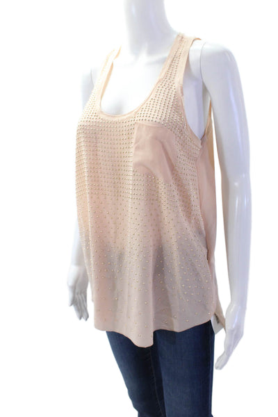 Rebecca Taylor Women Sleeveless Silk Tank Beige Hook & Eye Round Neck Size 6