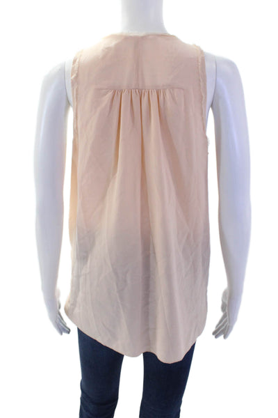 Rebecca Taylor Women Sleeveless Silk Tank Beige Hook & Eye Round Neck Size 6